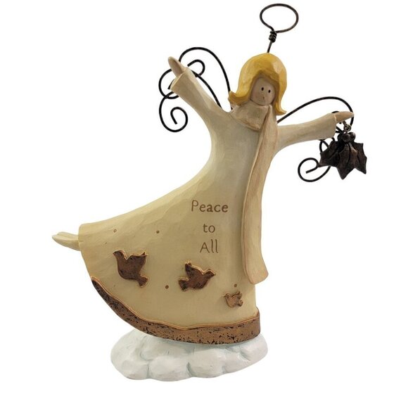 Glitter & Gold Peace To All Hand Painted 6” Angel Figure Russ Berrie NWT - Picture 7 of 16